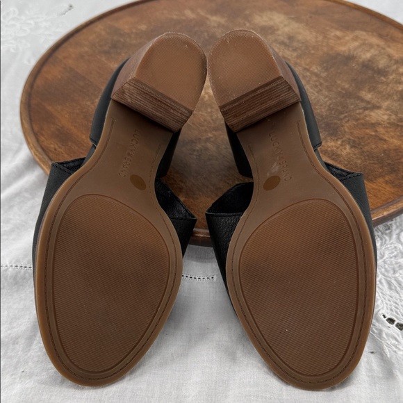 Lucky Brand Shoes Wm 7M Junai Black Leather D'Orsay Stacked Heel Bootie Open Toe - Picture 8 of 12